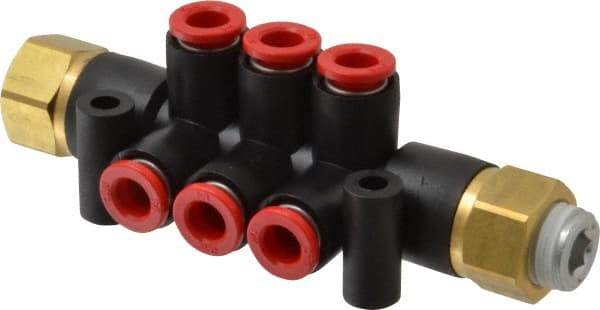 SMC PNEUMATICS - 1/4" Inlet, 1/4" Outlet Manifold - 95mm Long, 2 Inlet Ports, 6 Outlet Ports - Benchmark Tooling