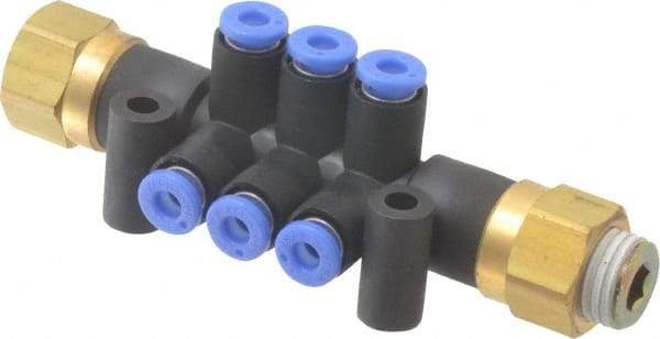 SMC PNEUMATICS - 1/4" Inlet, 4mm Outlet Manifold - 89mm Long, 2 Inlet Ports, 6 Outlet Ports - Benchmark Tooling