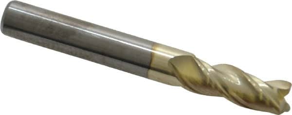 Accupro - 5/16", 13/16" LOC, 5/16" Shank Diam, 2-1/2" OAL, 3 Flute, Solid Carbide Square End Mill - Single End, ZrN Finish, Spiral Flute, Variable° Helix, Centercutting, Right Hand Cut, Right Hand Flute - Benchmark Tooling