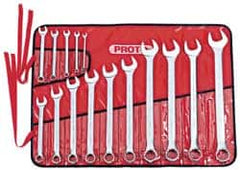 Proto - 15 Piece, 7mm to 32mm, Combination Wrench Set - Metric Measurement Standard, Satin Finish, Comes in Canvas Roll - Benchmark Tooling