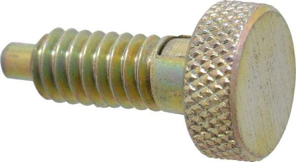 Gibraltar - 1/4-20, 0.4" Thread Length, 0.123 to 1/8" Max Plunger Diam, 0.5 Lb Init to 2 Lb Final End Force, Locking Knob Handle Plunger - Knurled Knob, 0.53" Length Under Head/Shoulder, 1/8" Plunger Projection - Benchmark Tooling