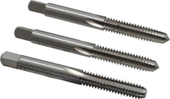 Interstate - 1/4-20 UNC, 4 Flute, Bottoming, Plug & Taper, Bright Finish, High Speed Steel Tap Set - Right Hand Cut, 2-1/2" OAL, 1" Thread Length - Benchmark Tooling