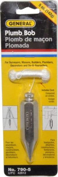 General - 3-3/8 Inch Long, 3/4 Inch Diameter Steel Plumb Bob - 5 Ounce - Benchmark Tooling