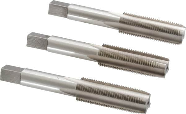 Interstate - 9/16-18 UNF, 4 Flute, Bottoming, Plug & Taper, Bright Finish, High Speed Steel Tap Set - Right Hand Cut, 3-19/32" OAL, 1-21/32" Thread Length - Benchmark Tooling