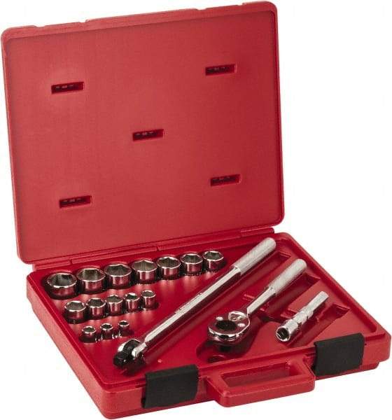 Proto - 18 Piece 1/2" Drive Socket Set - 6 Points, 3/8" to 1-1/4" Range, Inch Measurement Standard - Benchmark Tooling