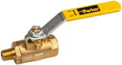 Parker - 1/4" Pipe, Brass Standard Ball Valve - 2 Piece, Inline - One Way Flow, MNPT x FNPT Ends, Lever Handle, 600 WOG, 150 WSP - Benchmark Tooling