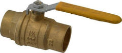 Parker - 1-1/4" Pipe, Brass Standard Ball Valve - 2 Piece, Inline - One Way Flow, Soldered x Soldered Ends, Lever Handle, 600 WOG, 150 WSP - Benchmark Tooling