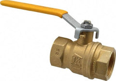 Parker - 1-1/4" Pipe, Brass Standard Ball Valve - 2 Piece, Inline - One Way Flow, FNPT x FNPT Ends, Lever Handle, 600 WOG, 150 WSP - Benchmark Tooling