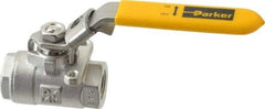 Parker - 3/8" Pipe, Full Port, Stainless Steel Standard Ball Valve - 2 Piece, Inline - One Way Flow, FNPT x FNPT Ends, Padlock Handle, 2,000 WOG, 150 WSP - Benchmark Tooling