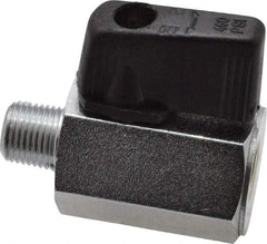 Value Collection - 1/8" Pipe, Brass Miniature Ball Valve - Inline - One Way Flow, MNPT x FNPT Ends, Wedge Handle, 450 WOG - Benchmark Tooling