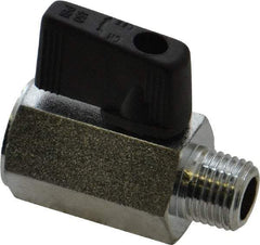 Value Collection - 1/4" Pipe, Brass Miniature Ball Valve - Inline - One Way Flow, MNPT x FNPT Ends, Wedge Handle, 450 WOG - Benchmark Tooling