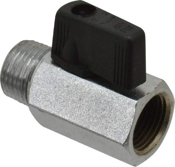 Value Collection - 3/8" Pipe, Brass Miniature Ball Valve - Inline - One Way Flow, MNPT x FNPT Ends, Wedge Handle, 450 WOG - Benchmark Tooling