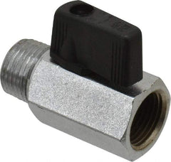 Value Collection - 3/8" Pipe, Brass Miniature Ball Valve - Inline - One Way Flow, MNPT x FNPT Ends, Wedge Handle, 450 WOG - Benchmark Tooling