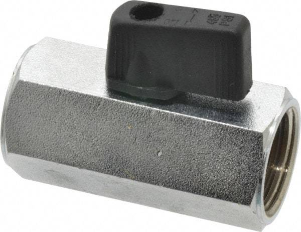 Midwest Control - 1/2" Pipe, Brass Miniature Ball Valve - Inline - One Way Flow, FNPT x FNPT Ends, Wedge Handle, 450 WOG - Benchmark Tooling