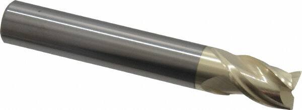 Accupro - 3/8", 1/2" LOC, 3/8" Shank Diam, 2-1/2" OAL, 3 Flute, Solid Carbide Square End Mill - Single End, ZrN Finish, Spiral Flute, Variable° Helix, Centercutting, Right Hand Cut, Right Hand Flute - Benchmark Tooling