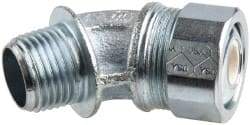 Cooper Crouse-Hinds - 1/4 to 0.35" Cable Capacity, Liquidtight, Elbow Strain Relief Cord Grip - 1/2 NPT Thread, 1-25/32" Long, Malleable Iron - Benchmark Tooling