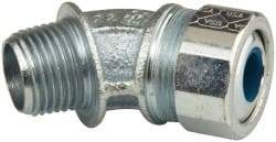 Cooper Crouse-Hinds - 0.35 to 0.45" Cable Capacity, Liquidtight, Elbow Strain Relief Cord Grip - 1/2 NPT Thread, 1-25/32" Long, Malleable Iron - Benchmark Tooling