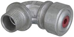 Cooper Crouse-Hinds - 0.15 to 1/4" Cable Capacity, Liquidtight, Elbow Strain Relief Cord Grip - 1/2 NPT Thread, 1-13/16" Long, Malleable Iron - Benchmark Tooling