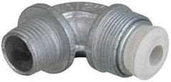Cooper Crouse-Hinds - 1/4 to 0.35" Cable Capacity, Liquidtight, Elbow Strain Relief Cord Grip - 1/2 NPT Thread, 1-13/16" Long, Malleable Iron - Benchmark Tooling