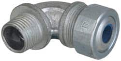 Cooper Crouse-Hinds - 0.35 to 0.45" Cable Capacity, Liquidtight, Elbow Strain Relief Cord Grip - 1/2 NPT Thread, 1-13/16" Long, Malleable Iron - Benchmark Tooling