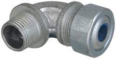 Cooper Crouse-Hinds - 0.35 to 0.45" Cable Capacity, Liquidtight, Elbow Strain Relief Cord Grip - 1/2 NPT Thread, 1-13/16" Long, Malleable Iron - Benchmark Tooling
