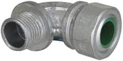Cooper Crouse-Hinds - 0.45 to 0.56" Cable Capacity, Liquidtight, Elbow Strain Relief Cord Grip - 1/2 NPT Thread, 1-13/16" Long, Malleable Iron - Benchmark Tooling
