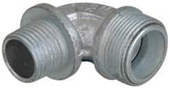 Cooper Crouse-Hinds - 0.55 to 0.65" Cable Capacity, Liquidtight, Elbow Strain Relief Cord Grip - 1/2 NPT Thread, 1-13/16" Long, Malleable Iron - Benchmark Tooling