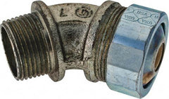 Cooper Crouse-Hinds - 1/4 to 0.35" Cable Capacity, Liquidtight, Elbow Strain Relief Cord Grip - 3/4 NPT Thread, 2-17/32" Long, Malleable Iron - Benchmark Tooling