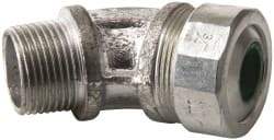 Cooper Crouse-Hinds - 0.45 to 0.56" Cable Capacity, Liquidtight, Elbow Strain Relief Cord Grip - 3/4 NPT Thread, 2-17/32" Long, Malleable Iron - Benchmark Tooling