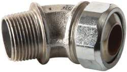 Cooper Crouse-Hinds - 0.55 to 0.65" Cable Capacity, Liquidtight, Elbow Strain Relief Cord Grip - 3/4 NPT Thread, 2-17/32" Long, Malleable Iron - Benchmark Tooling