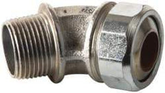 Cooper Crouse-Hinds - 0.55 to 0.65" Cable Capacity, Liquidtight, Elbow Strain Relief Cord Grip - 3/4 NPT Thread, 2-17/32" Long, Malleable Iron - Benchmark Tooling