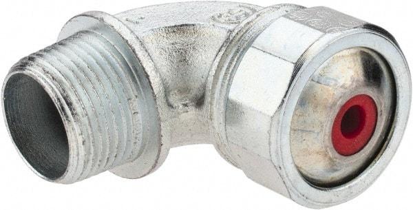 Cooper Crouse-Hinds - 0.15 to 1/4" Cable Capacity, Liquidtight, Elbow Strain Relief Cord Grip - 3/4 NPT Thread, 2-5/16" Long, Malleable Iron - Benchmark Tooling