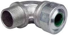 Cooper Crouse-Hinds - 0.45 to 0.56" Cable Capacity, Liquidtight, Elbow Strain Relief Cord Grip - 3/4 NPT Thread, 2-5/16" Long, Malleable Iron - Benchmark Tooling