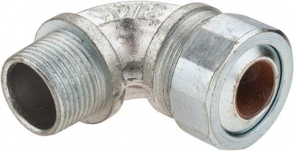 Cooper Crouse-Hinds - 0.55 to 0.65" Cable Capacity, Liquidtight, Elbow Strain Relief Cord Grip - 3/4 NPT Thread, 2-5/16" Long, Malleable Iron - Benchmark Tooling
