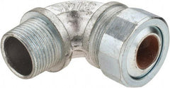 Cooper Crouse-Hinds - 0.55 to 0.65" Cable Capacity, Liquidtight, Elbow Strain Relief Cord Grip - 3/4 NPT Thread, 2-5/16" Long, Malleable Iron - Benchmark Tooling