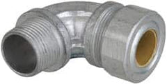 Cooper Crouse-Hinds - 0.65 to 3/4" Cable Capacity, Liquidtight, Elbow Strain Relief Cord Grip - 3/4 NPT Thread, 2-5/16" Long, Malleable Iron - Benchmark Tooling