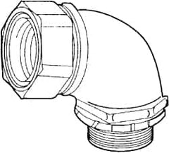 Cooper Crouse-Hinds - 1" Trade, Malleable Iron Threaded Angled Liquidtight Conduit Connector - Noninsulated - Benchmark Tooling