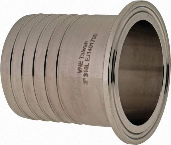 VNE - 2", Clamp Style, Sanitary Stainless Steel Pipe Rubber Hose Adapter - Tube OD Connection, Grade 316/316L - Benchmark Tooling