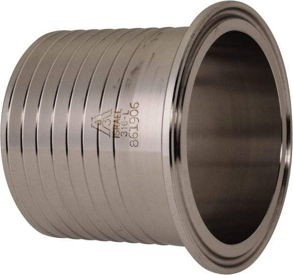 VNE - 2-1/2", Clamp Style, Sanitary Stainless Steel Pipe Rubber Hose Adapter - Tube OD Connection, Grade 316/316L - Benchmark Tooling