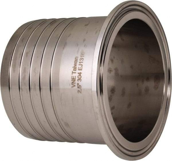 VNE - 2-1/2", Clamp Style, Sanitary Stainless Steel Pipe Rubber Hose Adapter - Tube OD Connection, Grade 304 - Benchmark Tooling