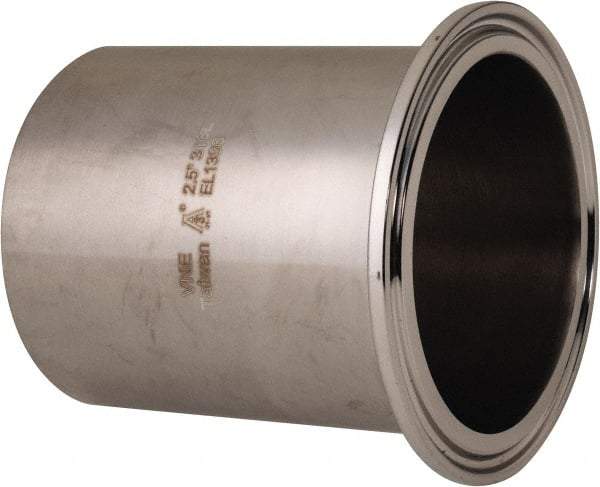 VNE - 2-1/2", Clamp Style, Sanitary Stainless Steel Pipe Long Tank Welding Ferrule - Tube OD Connection, Grade 316/316L - Benchmark Tooling