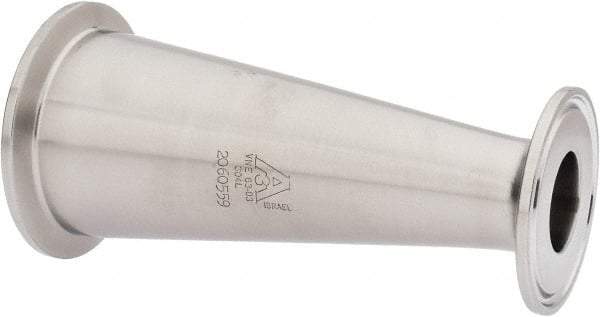 VNE - 2 x 1", Clamp Style, Sanitary Stainless Steel Pipe Concentric Reducer - Tube OD Connection, Grade 304 - Benchmark Tooling