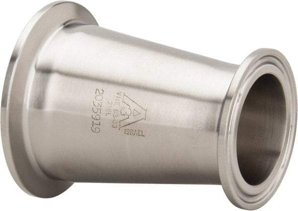 VNE - 2 x 1-1/2", Clamp Style, Sanitary Stainless Steel Pipe Concentric Reducer - Tube OD Connection, Grade 316/316L - Benchmark Tooling