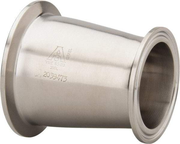 VNE - 2-1/2 x 2", Clamp Style, Sanitary Stainless Steel Pipe Concentric Reducer - Tube OD Connection, Grade 316/316L - Benchmark Tooling