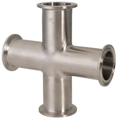 VNE - 1-1/2", Clamp Style, Sanitary Stainless Steel Pipe Cross - Tube OD Connection, Grade 316/316L - Benchmark Tooling