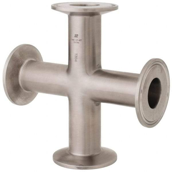 VNE - 1", Clamp Style, Sanitary Stainless Steel Pipe Cross - Tube OD Connection, Grade 304 - Benchmark Tooling