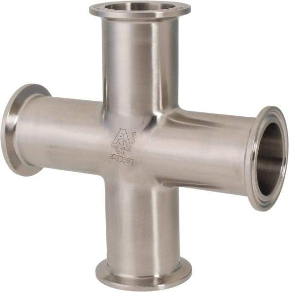 VNE - 1-1/2", Clamp Style, Sanitary Stainless Steel Pipe Cross - Tube OD Connection, Grade 304 - Benchmark Tooling