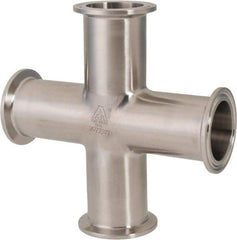 VNE - 1-1/2", Clamp Style, Sanitary Stainless Steel Pipe Cross - Tube OD Connection, Grade 304 - Benchmark Tooling
