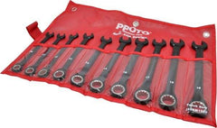 Proto - 10 Piece, 10mm to 19mm, 12 Point Combination Wrench Set - Metric Measurement Standard, Black/Chrome Finish, Comes in Pouch - Benchmark Tooling