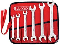 Proto - 6 Piece, 8mm x 9mm to 18mm x 19mm, Open End Wrench Set - Metric Measurement Standard, Satin Finish, Comes in Nylon Roll - Benchmark Tooling